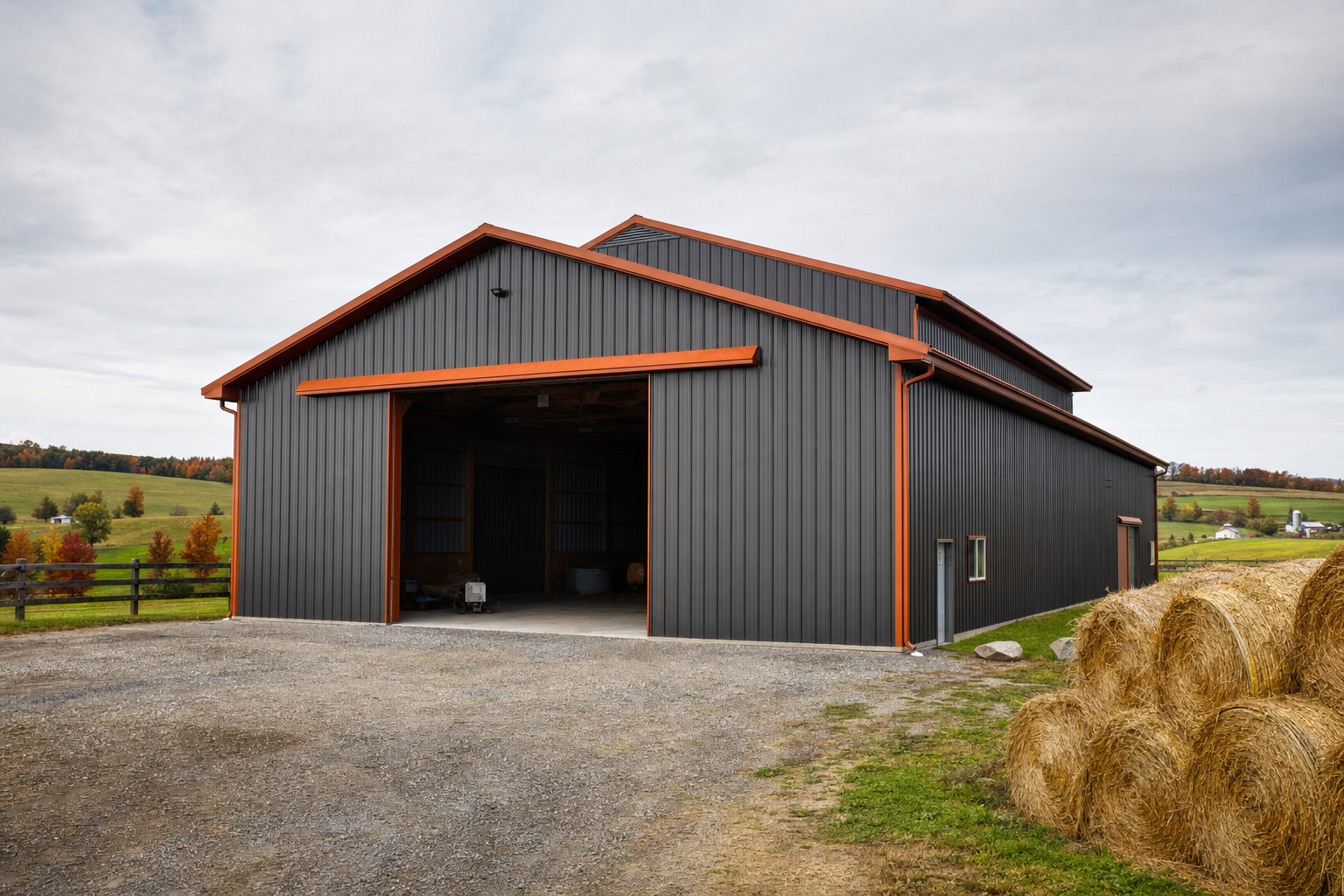 Steel pole barn on a Pennsylvania farm